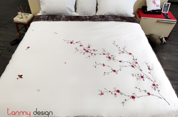 Silk & Velvet blanket King size (Apricot blossom embroidery)